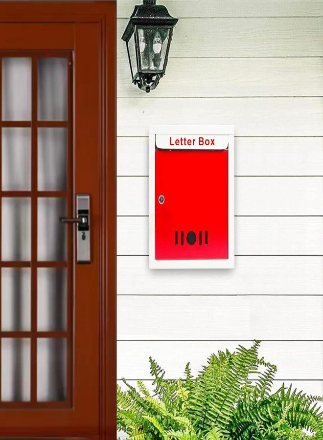 HOMIFLY صندوق بريد/صندوق اقتراحات/صندوق شكاوى/صندوق رسائل بحجم A4 للتثبيت على الحائط من HOMIFLY للمكتب/صندوق بريد لبوابة المنزل مع نافذة شفافة وقفل مفتاح آمن - (أحمر وعاجي) - Image 3